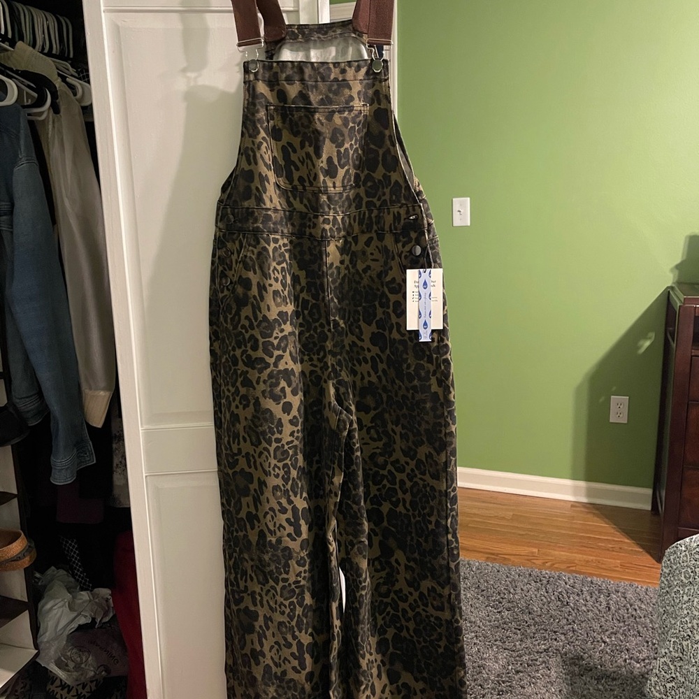 Cider Leopard Print Jumpsuit with Brown Straps